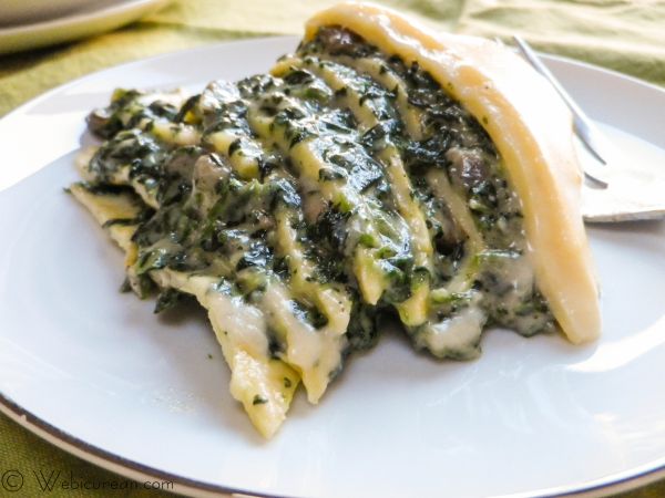 Savory Spinach-Filled Crepe Cake w/Cheddar Sauce