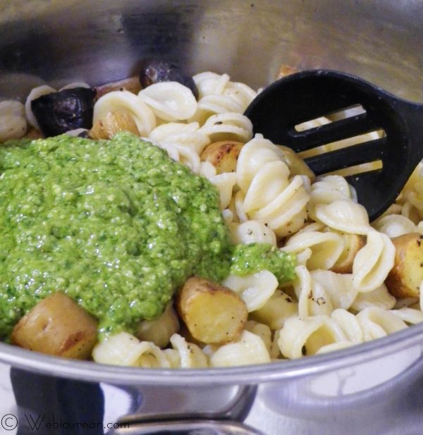 Asparagus Pesto with Heirloom Fingerlings and Orecchiette
