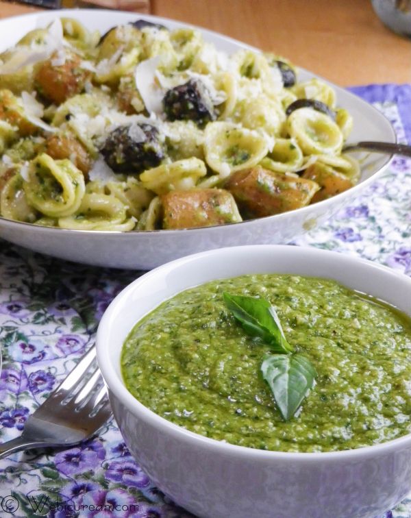 Asparagus Pesto with Heirloom Fingerlings and Orecchiette