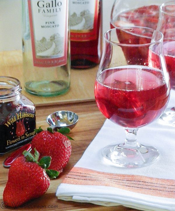 Pink Moscato Sangria with Strawberries & Hibiscus | Webicurean